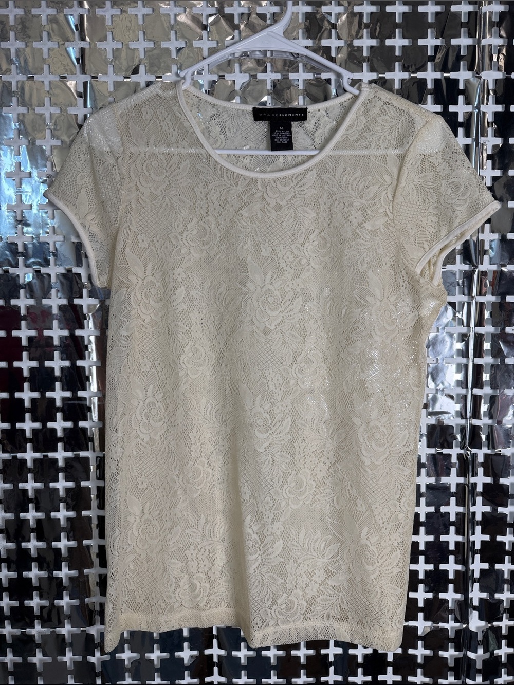 Grace Elements Cream Lace Short Sleeve Tee